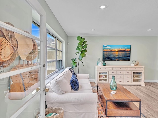 living room with light hardwood / wood-style flooring