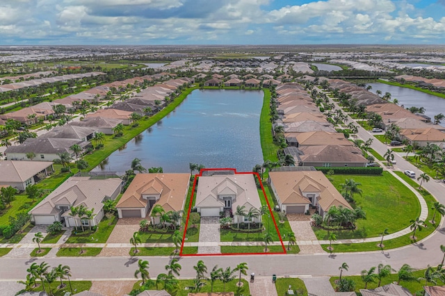 aerial view with a water view