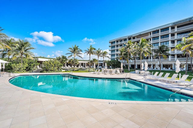 view of swimming pool with a patio area