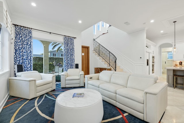 living room featuring ornamental molding