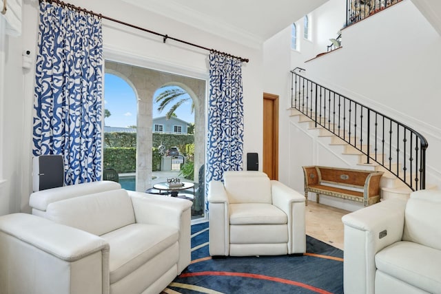 living room featuring ornamental molding