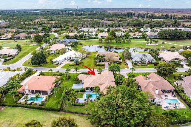 aerial view with a water view