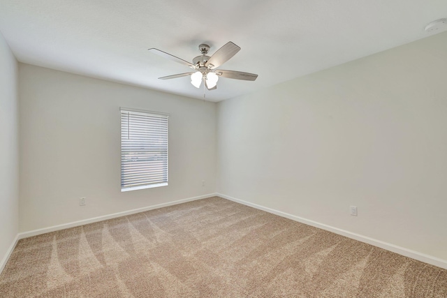 unfurnished room featuring ceiling fan and carpet flooring