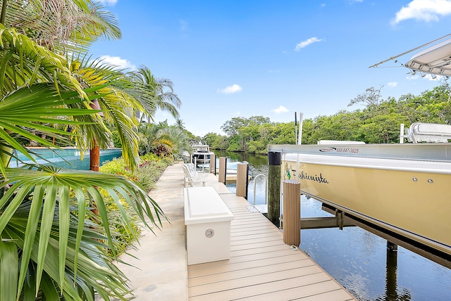 view of dock with a water view