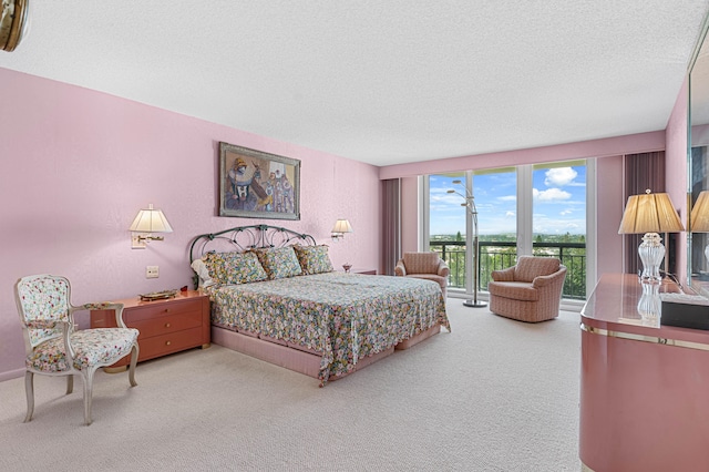 bedroom with a textured ceiling and carpet flooring