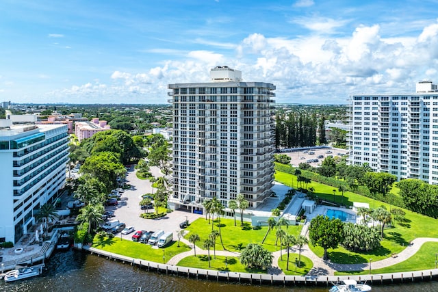 aerial view with a water view