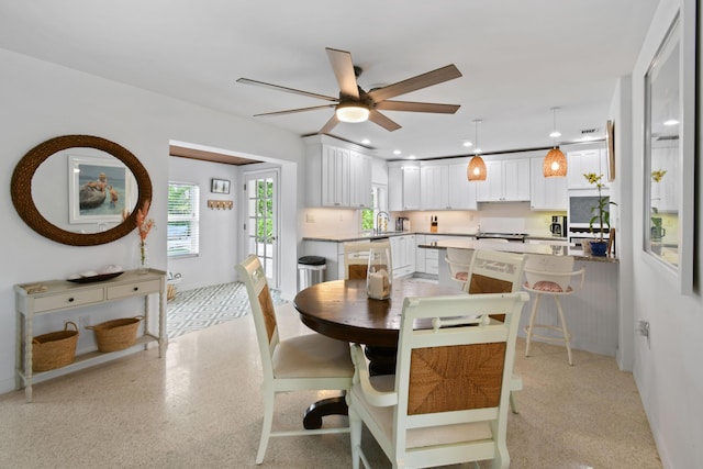 8045 W Lake Dr, Lake Clarke Shores, FL 33406 - dining space with ceiling fan, recessed lighting, and baseboards