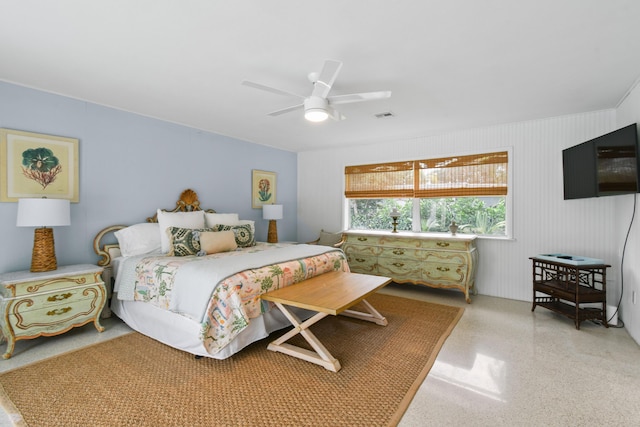 8045 W Lake Dr, Lake Clarke Shores, FL 33406 - bedroom featuring speckled floor and a ceiling fan