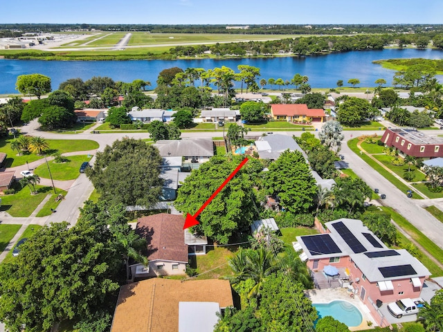 aerial view with a water view