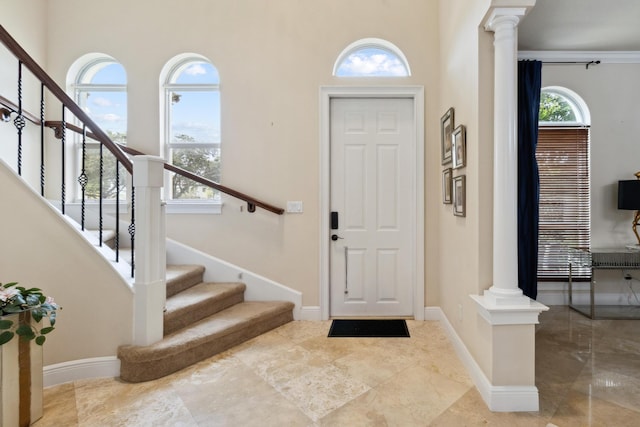 foyer with decorative columns