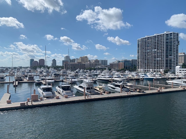 dock area featuring a water view