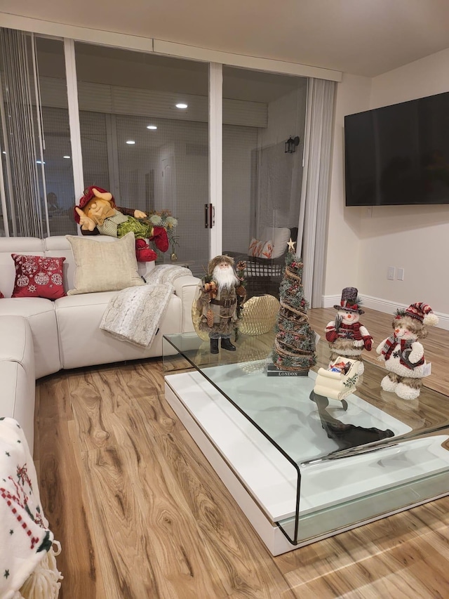 living room with hardwood / wood-style floors