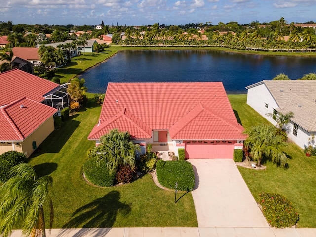 aerial view with a water view