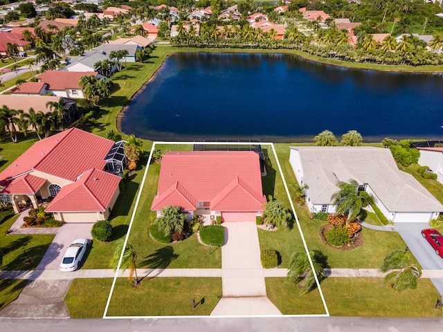 aerial view with a water view