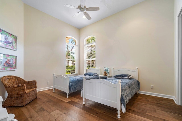 bedroom featuring hardwood / wood-style floors and ceiling fan