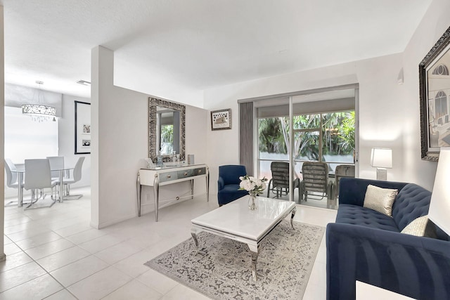 living room with light tile patterned floors