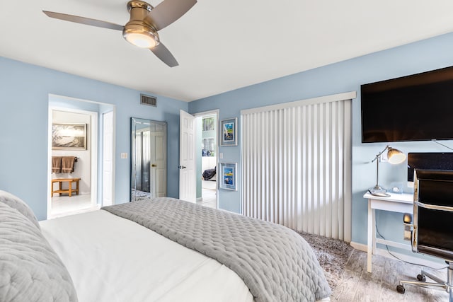 bedroom featuring ceiling fan