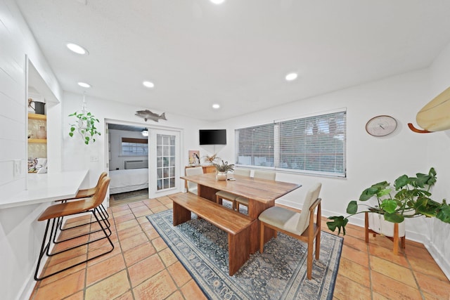 tiled dining area with french doors