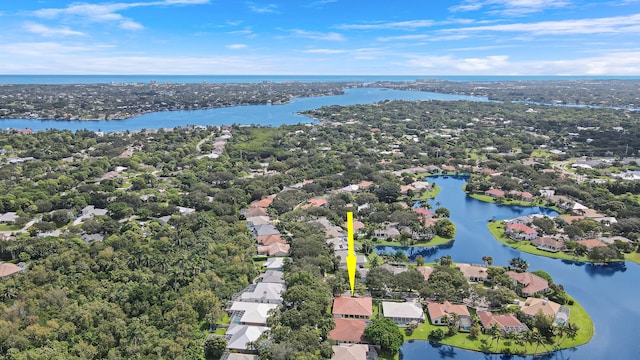 bird's eye view featuring a water view