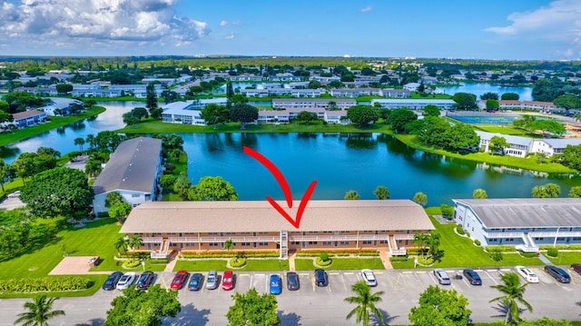 aerial view with a water view