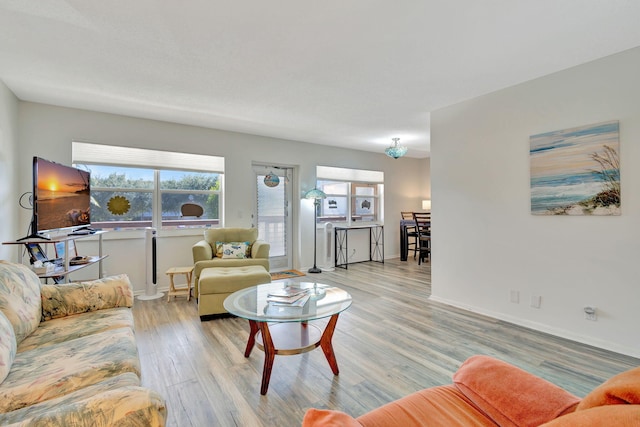 living room with light hardwood / wood-style flooring