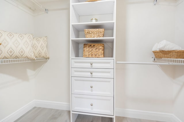 spacious closet with light hardwood / wood-style flooring