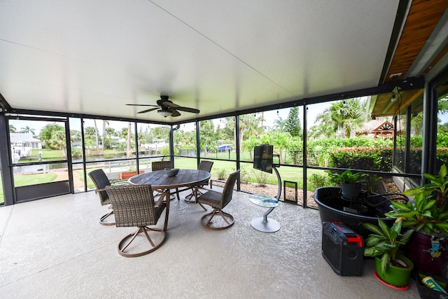 sunroom featuring plenty of natural light and ceiling fan