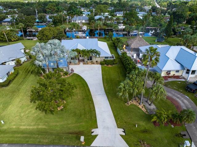 bird's eye view featuring a water view