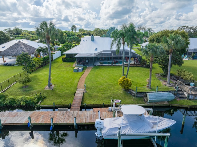 exterior space with a water view