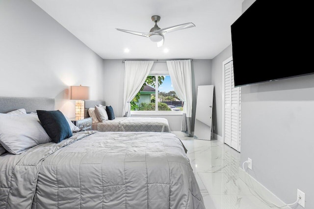 bedroom featuring ceiling fan