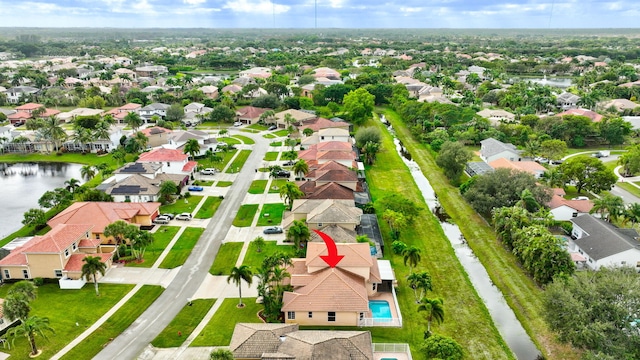 aerial view with a water view