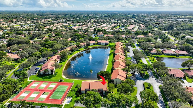 aerial view featuring a water view