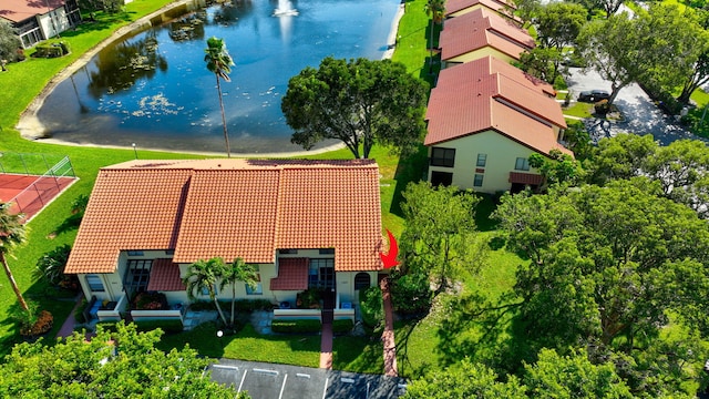 aerial view with a water view