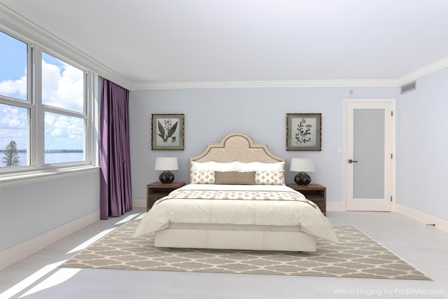 bedroom featuring ornamental molding