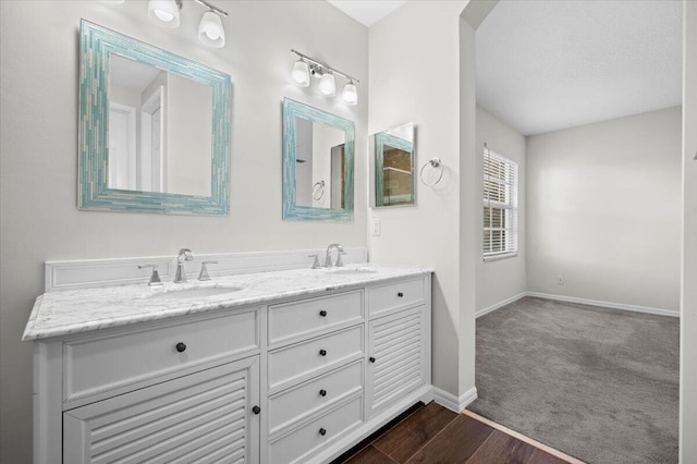 bathroom featuring wood-type flooring and vanity