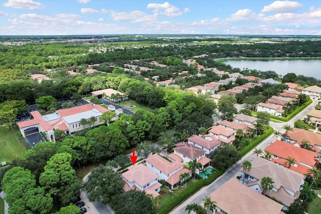 aerial view featuring a water view