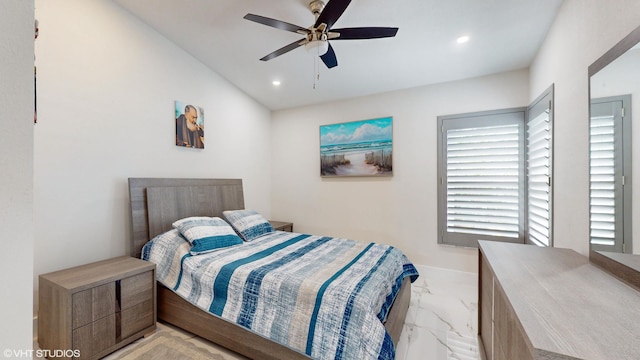 bedroom featuring ceiling fan