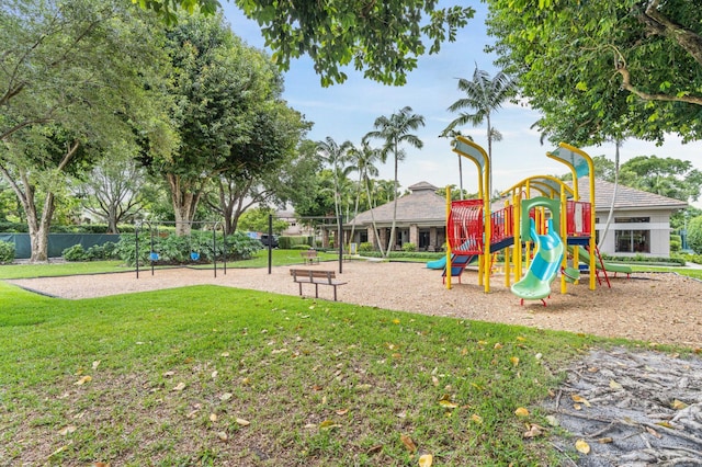 view of playground featuring a yard