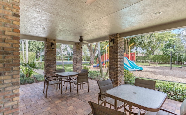 view of patio / terrace featuring a playground