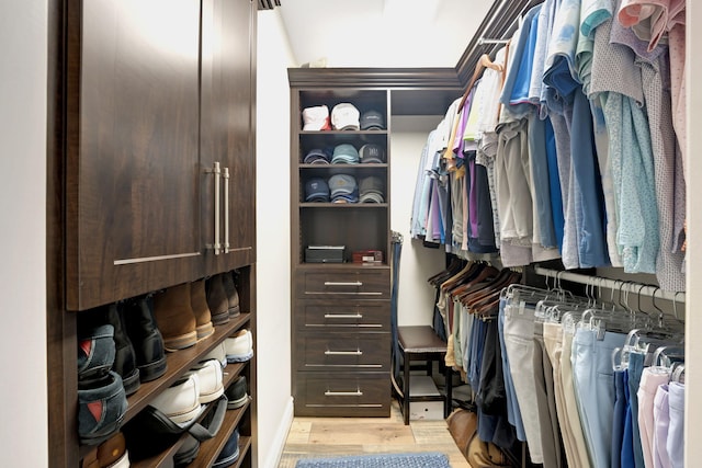 spacious closet with light hardwood / wood-style floors