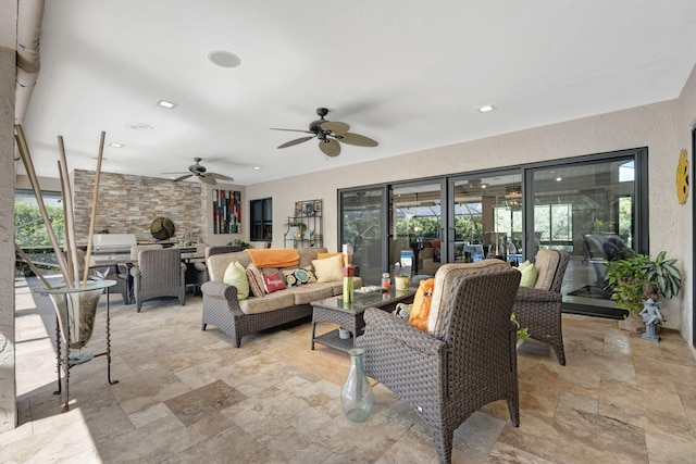 view of patio / terrace with an outdoor hangout area and ceiling fan