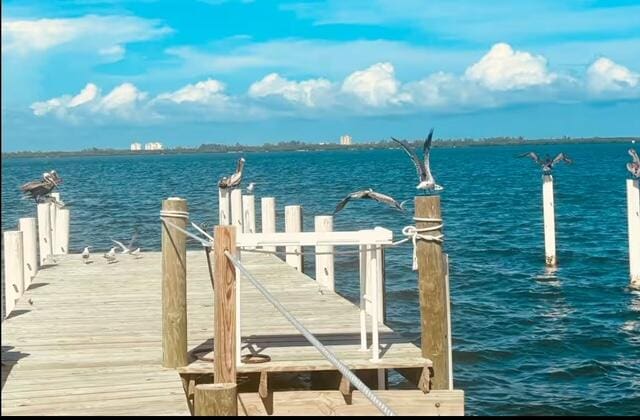 view of dock with a water view