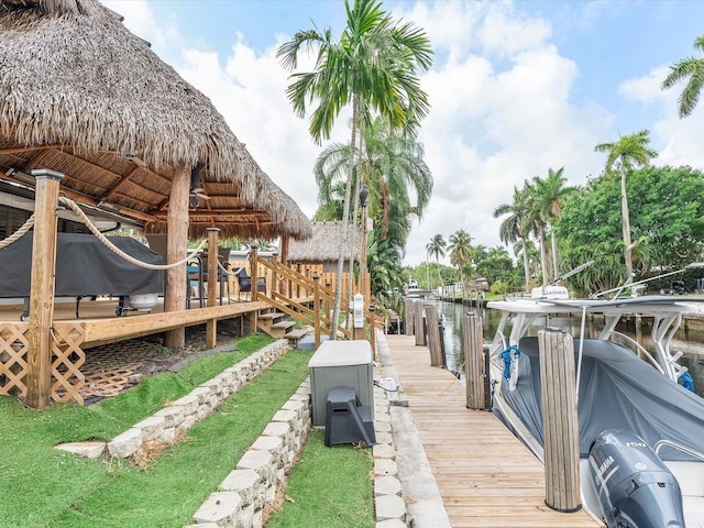 dock area featuring a water view