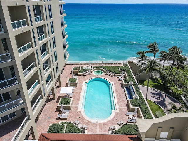 aerial view featuring a water view