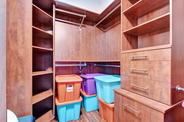 walk in closet with light wood-type flooring