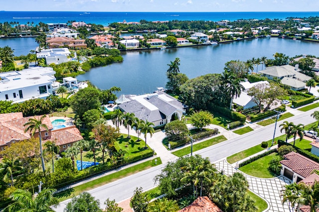 aerial view with a water view