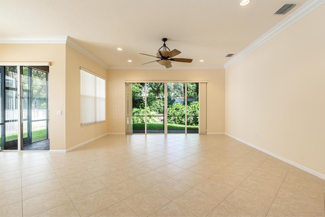 empty room with visible vents, ceiling fan, and recessed lighting