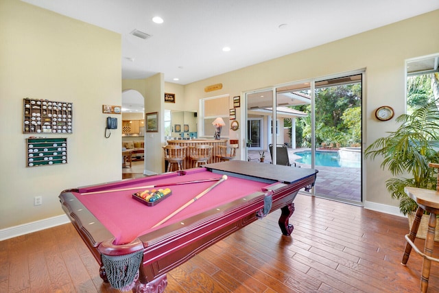 playroom featuring pool table and hardwood / wood-style flooring