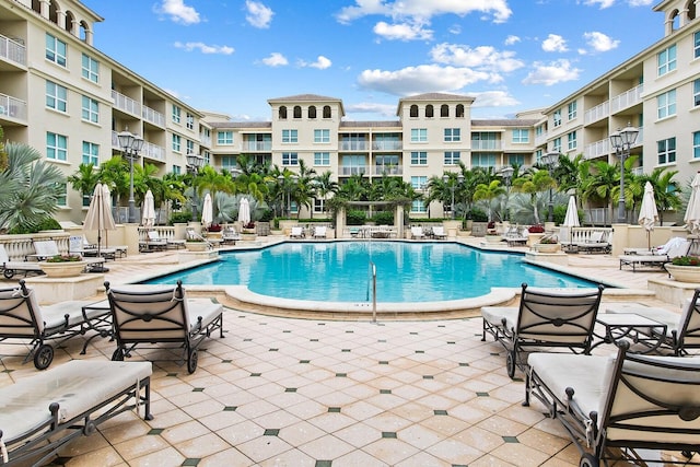 view of swimming pool with a patio