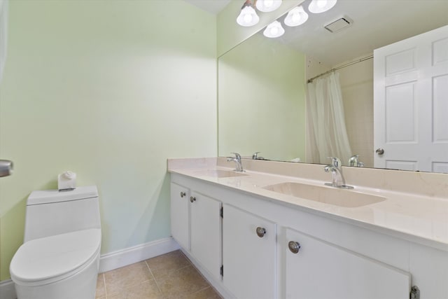 bathroom with tile patterned floors, vanity, and toilet